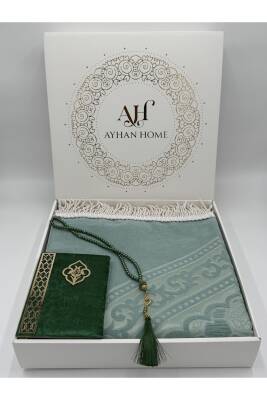 3 Parça Özel Kutulu Dokuma Burgu Saçaklı Seccade Takımı (Mint Yeşili) - 5