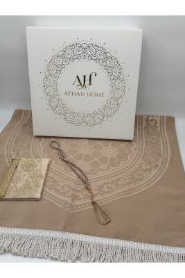 3 Parça Özel Kutulu Dokuma Burgu Saçaklı Seccade Takımı (Bej) - 4