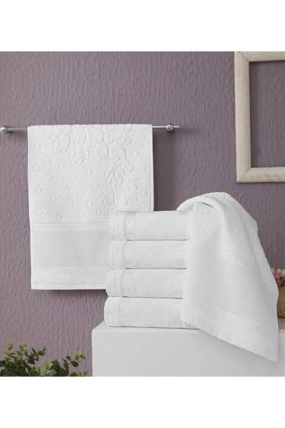 30 X 50 Etamın Bordurlu Kadıfe Jakarlı Havlu 12'li Havlu - Beyaz - 1