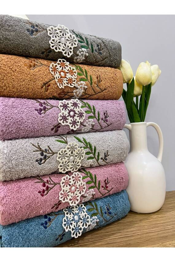 3d El Işleme Nakışlı Lüks Çeyizlik 30x50 6'lı Mutfak Havlu Seti (ASORTİ) - 2