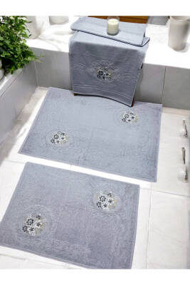 3d Nakış İşlemeli 3'lü Paspas Takımı (Gri)