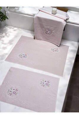 3d Nakış İşlemeli 3'lü Paspas Takımı (Pembe) - 2