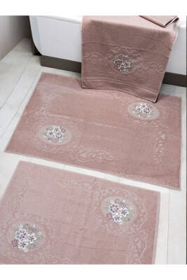 3d Nakış İşlemeli 3'lü Paspas Takımı (Pudra)