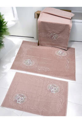 3d Nakış İşlemeli 3'lü Paspas Takımı (Pudra) - 2