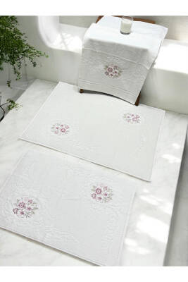 3d Nakış İşlemeli 3'lü Paspas Takımı (Ekru)