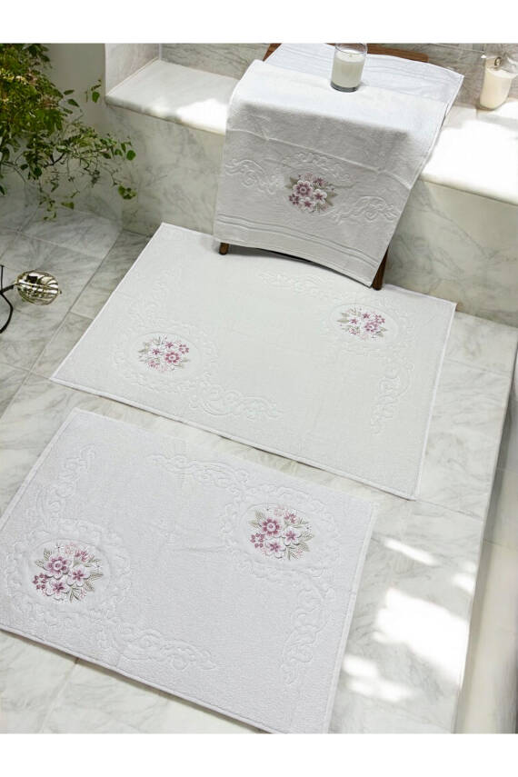 3d Nakış İşlemeli 3'lü Paspas Takımı (Ekru) - 3