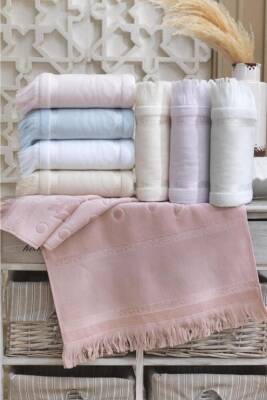 50 X 90 Etamın Bordurlu Kadıfe Jakarlı Sacaklı 12'lı Havlu