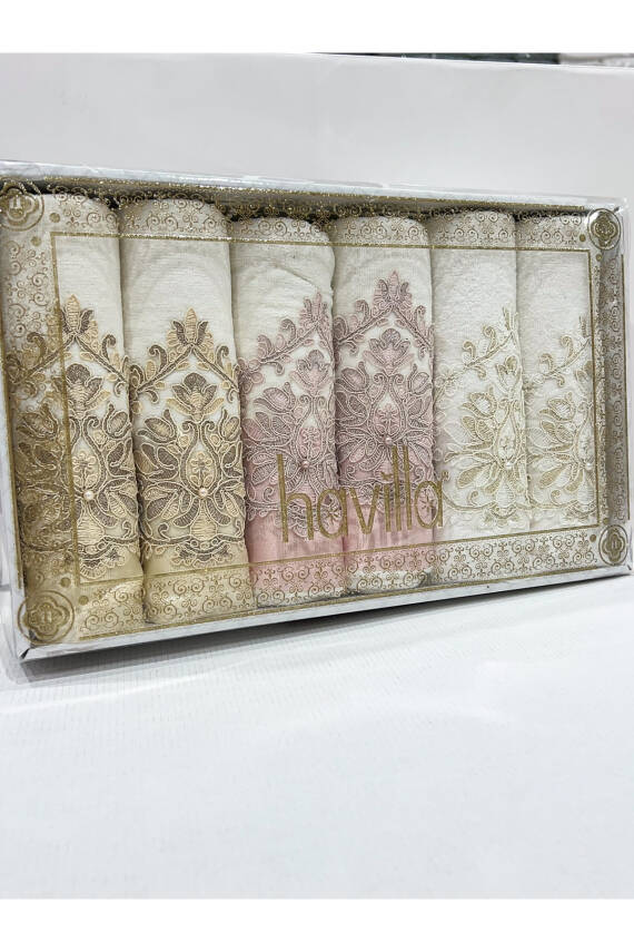 50x90 Güpür Inci Işlemeli Kutulu 6 Adet El Ve Yüz Havlu Seti (ASORTİ) - 4