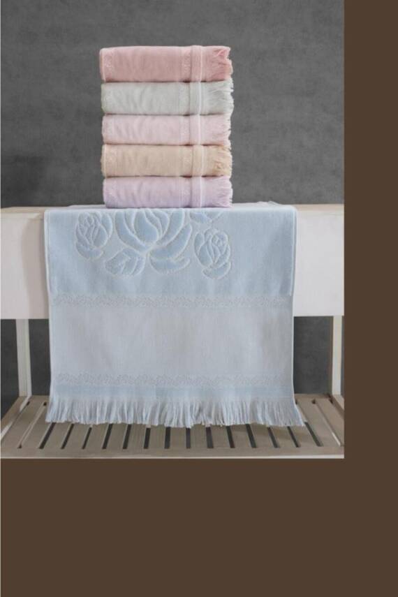 50x90 Soft Etamın Bordorlu Kadıfe Jakarlı Sacaklı Havlu 12'li - Asorti - Standart - 1