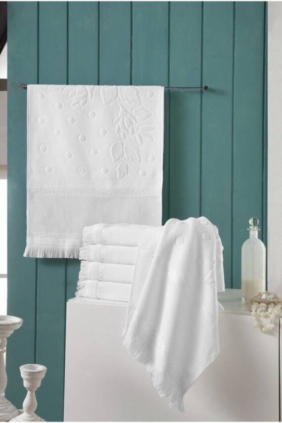 6 Adet 30x50 Etamın Jakarlı Sacaklı Beyaz Kaneviçe (BEYAZ) - 1