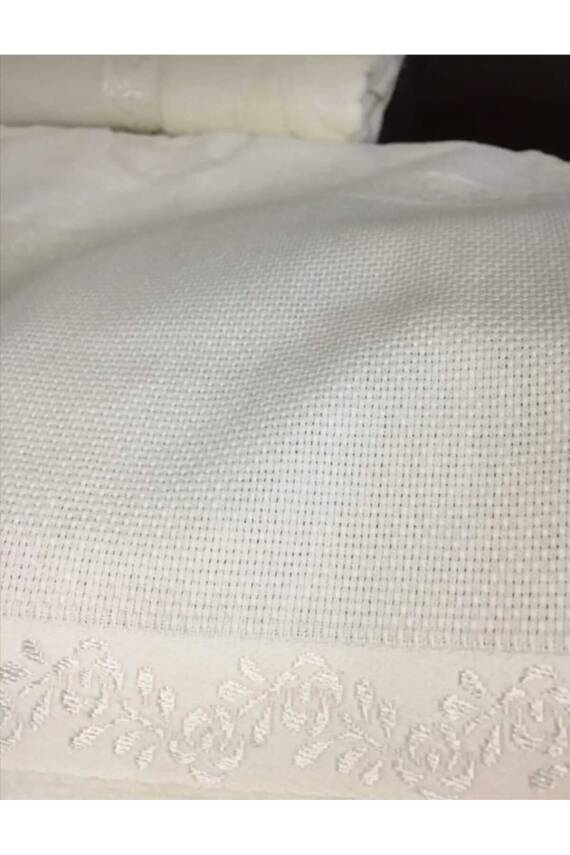 6 Adet 50 X 90 Soft Etamın Jakarlı Sacaklı Krem Renk El Yüz Havlusu Kanavice Işlemelik Havlu (KREM) - 4