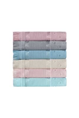 6 Adet 50x90 Soft Etamın Jakarlı Sacaklı Asorti El Yüz Havlusu Kanavice Işlemelik (ASORTİ) - 4