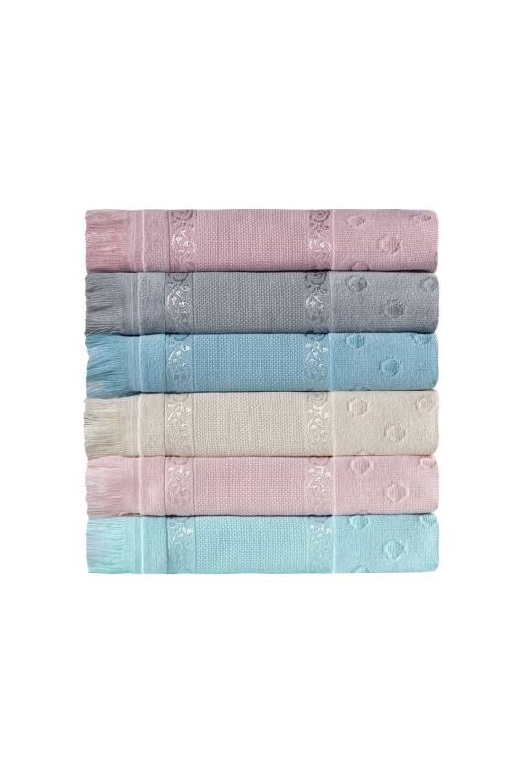 6 Adet 50x90 Soft Etamın Jakarlı Sacaklı Asorti El Yüz Havlusu Kanavice Işlemelik (ASORTİ) - 4