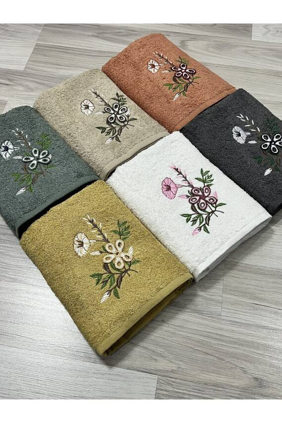 6 Adet Çiçek Desenli Çeyizlik 50x90 El Yüz Havlu Seti (ASORTİ) - 1