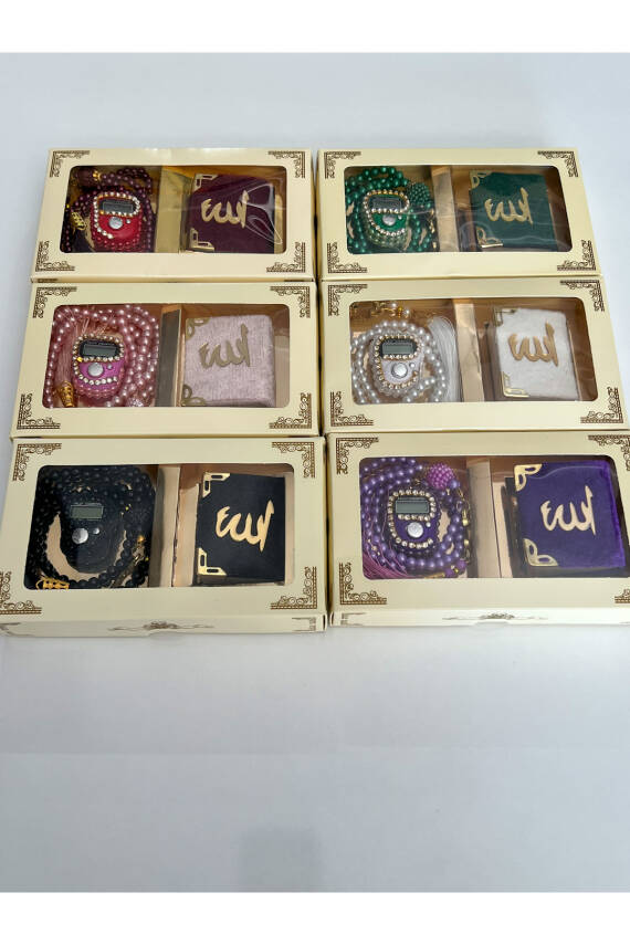 6 Adet Hediyelik Çeyizlik Kutulu Mini Kur'an-ı Kerim Tesbih Ve Taşlı Zikirmatik Setimiz () - 2