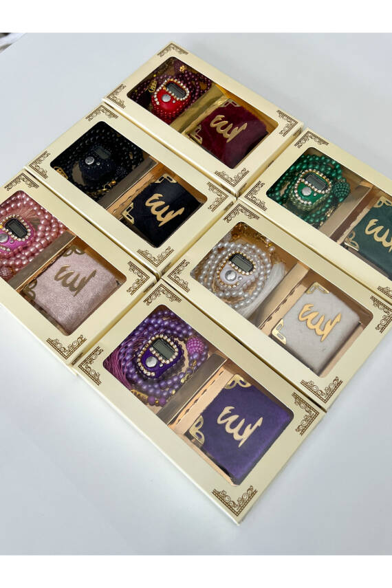 6 Adet Hediyelik Çeyizlik Kutulu Mini Kur'an-ı Kerim Tesbih Ve Taşlı Zikirmatik Setimiz () - 3