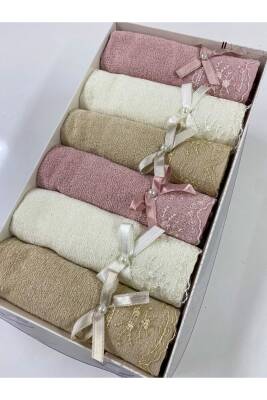 6 ‘lı Kadife Fiyonk Desenli 30x50 Çeyizlik Hediyelik Mutfak Havlu Seti (ASORTİ) - 2