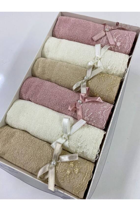 6 ‘lı Kadife Fiyonk Desenli 30x50 Çeyizlik Hediyelik Mutfak Havlu Seti (ASORTİ) - 2