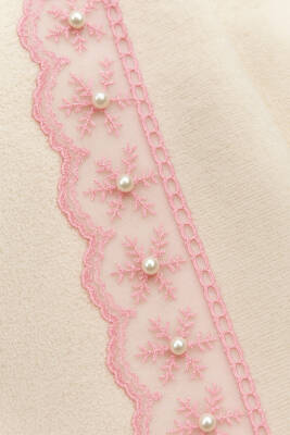 6'lı %100 Pamuklu Kadife Dantelli Güpürlü Fiyonklu Çeyizlik 30x50 Mutfak Havlusu (Pudra) - 2