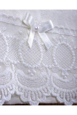 6'lı %100 Pamuklu Kadife Dantelli Güpürlü Fiyonklu Çeyizlik 30x50 Mutfak Havlusu (Krem*Pudra) - 3