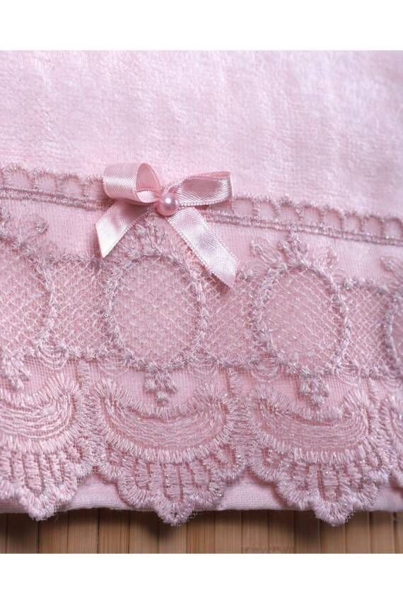 6'lı %100 Pamuklu Kadife Dantelli Güpürlü Fiyonklu Çeyizlik 30x50 Mutfak Havlusu (Krem*Pudra) - 4