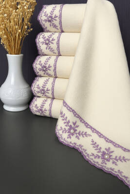 6'lı Güpürlü Fiyonklu Kadife 30x50 Mutfak Havlusu (Mor) 