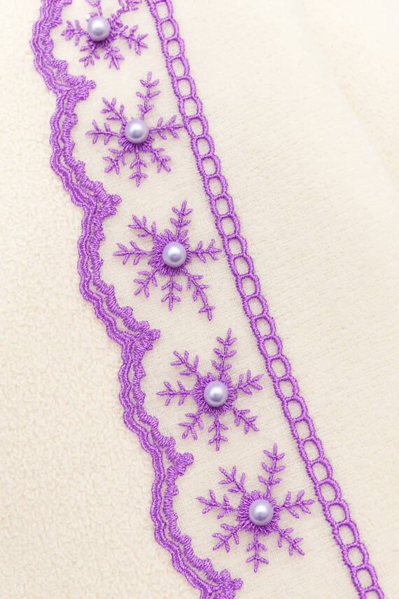 6'lı Güpürlü Fiyonklu Kadife 30x50 Mutfak Havlusu (Mor) - 2