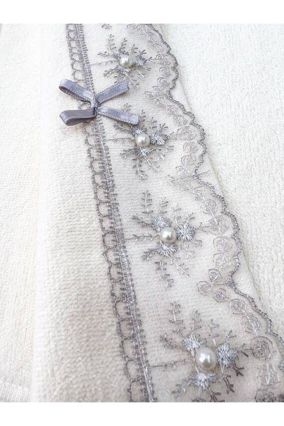 6'lı Güpürlü Fiyonklu Kadife 30x50 Mutfak Havlusu (GRİ) - 3