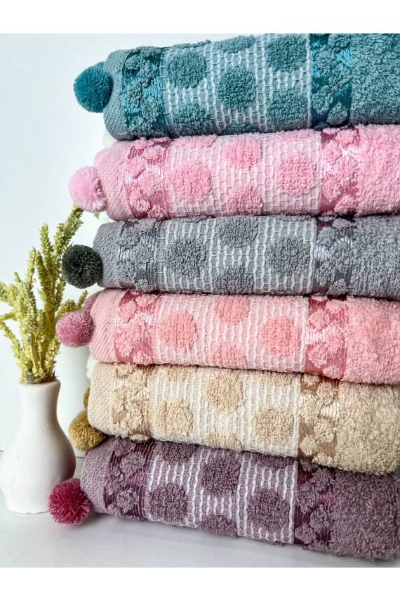 6’lı Ponponlu Jakarlı Pamuklu 30x50 Mutfak Havlu Seti (ASORTİ) - 1