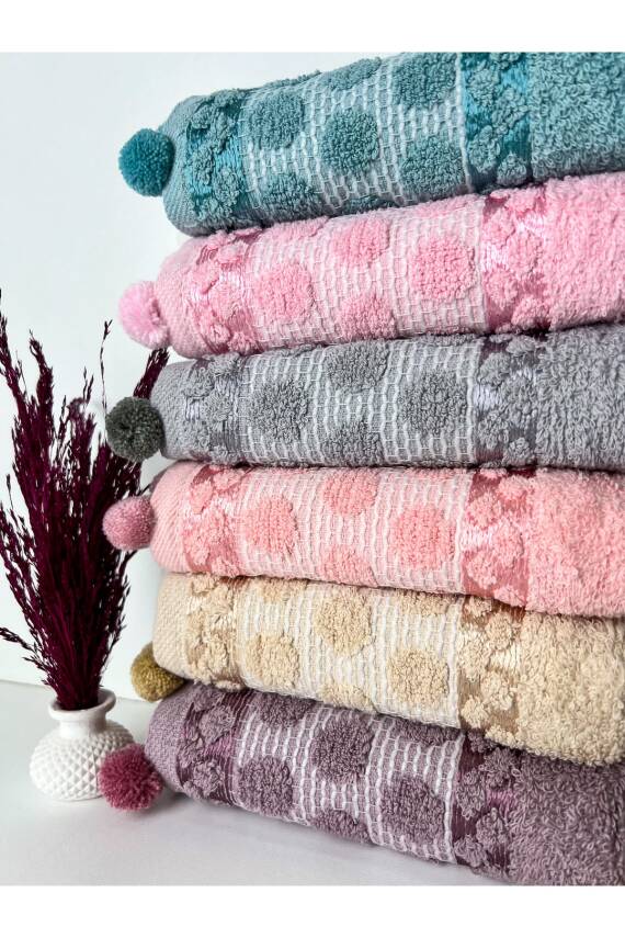 6’lı Ponponlu Jakarlı Pamuklu 30x50 Mutfak Havlu Seti (ASORTİ) - 3