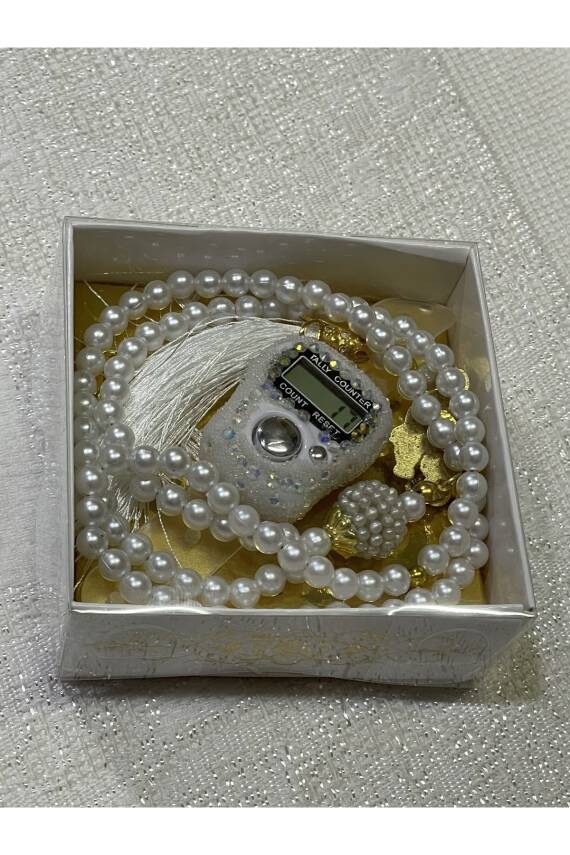 9 Adet Hediyelik Kutulu Tesbih ve Taşlı Zincir İşlemeli Zikirmatik Setimiz (Karışık renkler) - 2