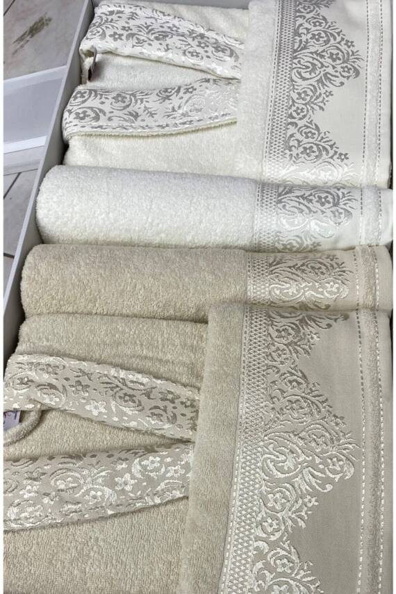 Aile Bornoz Seti 6 Parça Kutulu (KREM*AÇIKKAHVE) - 2