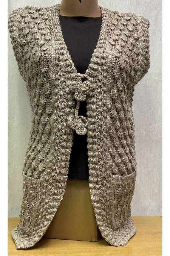 Angora Simli Örgü Kadın Yeleği (BEJ) - 1