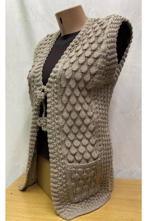 Angora Simli Örgü Kadın Yeleği (BEJ) - 2