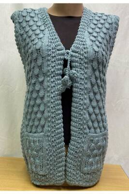 Angora Simli Örgü Kadın Yeleği (YEŞİL)