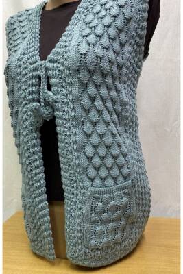 Angora Simli Örgü Kadın Yeleği (YEŞİL) - 2