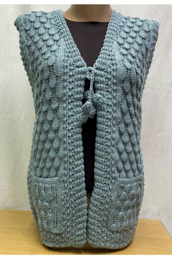 Angora Simli Örgü Kadın Yeleği (YEŞİL) - 1