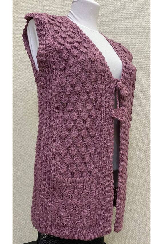 Angora Simli Örgü Kadın Yeleği (GÜL KURUSU) - 2