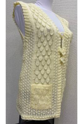 Angora Simli Örgü Kadın Yeleği (KREM) - 2