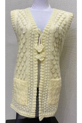 Angora Simli Örgü Kadın Yeleği (KREM)