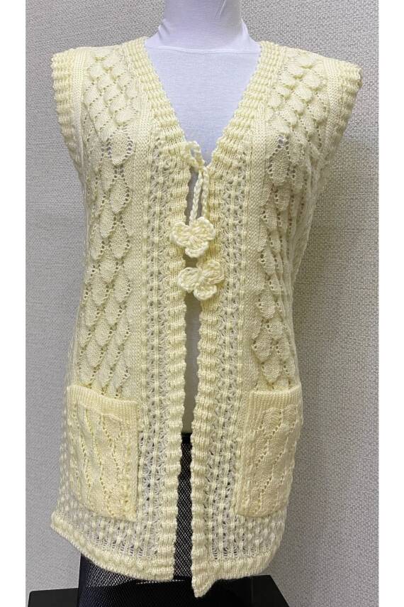 Angora Simli Örgü Kadın Yeleği (KREM) - 1