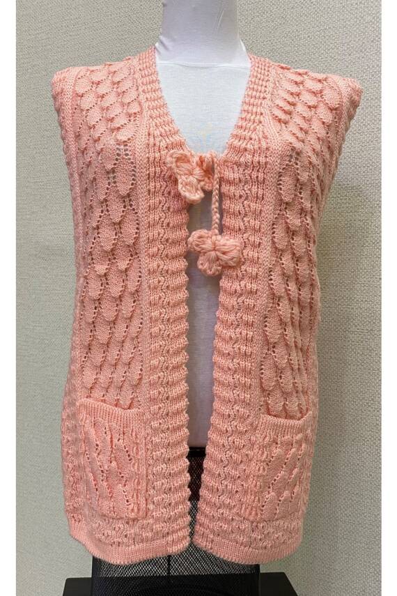 Angora Simli Örgü Kadın Yeleği (PEMBE) - 1
