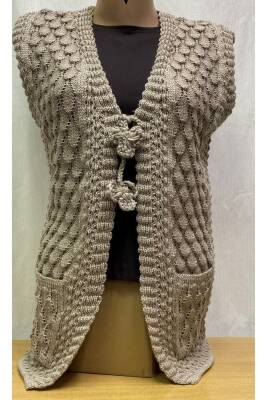 Angora Simli Örgü Kadın Yeleği (BEJ)