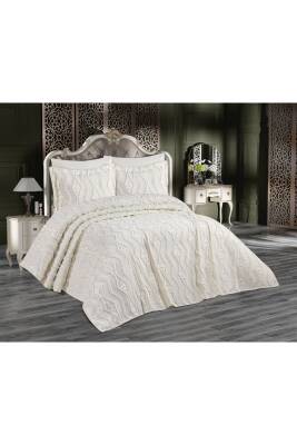 Bohem Püsküllü Kutulu Çift Kişilik Yatak Örtüsü Takımı (Ekru)
