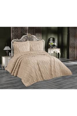 Bohem Püsküllü Kutulu Çift Kişilik Yatak Örtüsü Takımı (Bej)