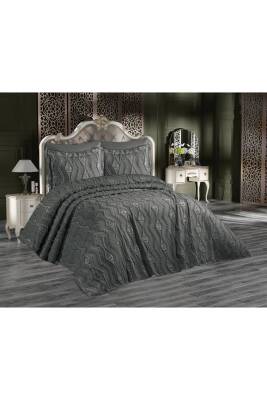 Bohem Püsküllü Kutulu Çift Kişilik Yatak Örtüsü Takımı (Antrasit)
