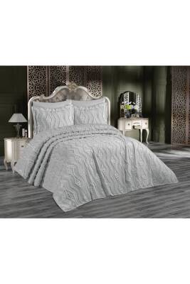 Bohem Püsküllü Kutulu Tek Kişilik Yatak Örtüsü (Gri) 