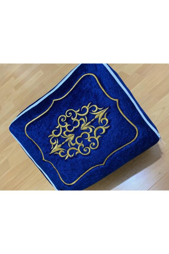 Çeyizlik Kadife 35x30 Cm Lacivert Gold Işlemeli Bohça Nişan Gelin Damat Hurcu (LACİVERT) - 1