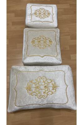 Çeyizlik Kadife Gold Işlemeli 3'lü Cappuccino Bohça Nişan Gelin Damat Hurcu (Kahverengi)