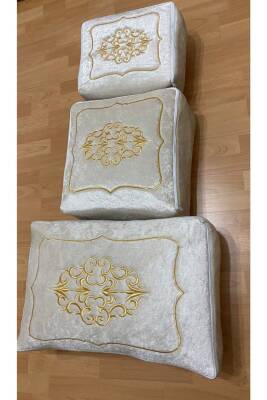 Çeyizlik Kadife Gold Işlemeli 3'lü Cappuccino Bohça Nişan Gelin Damat Hurcu (Kahverengi) - 2